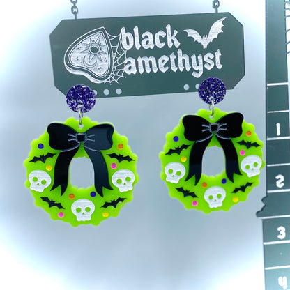 Green Spooky Wreath Earrings