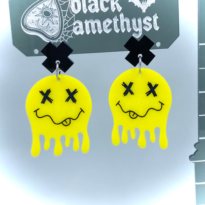 Yellow Drippy Smiley Face Earrings