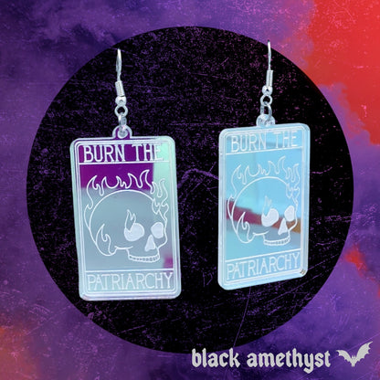 Burn the Patriarchy Tarot Card Iridescent Earrings