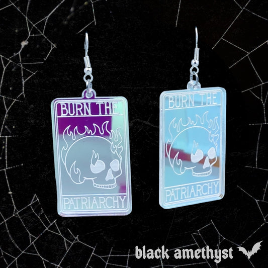 Burn the Patriarchy Tarot Card Iridescent Earrings