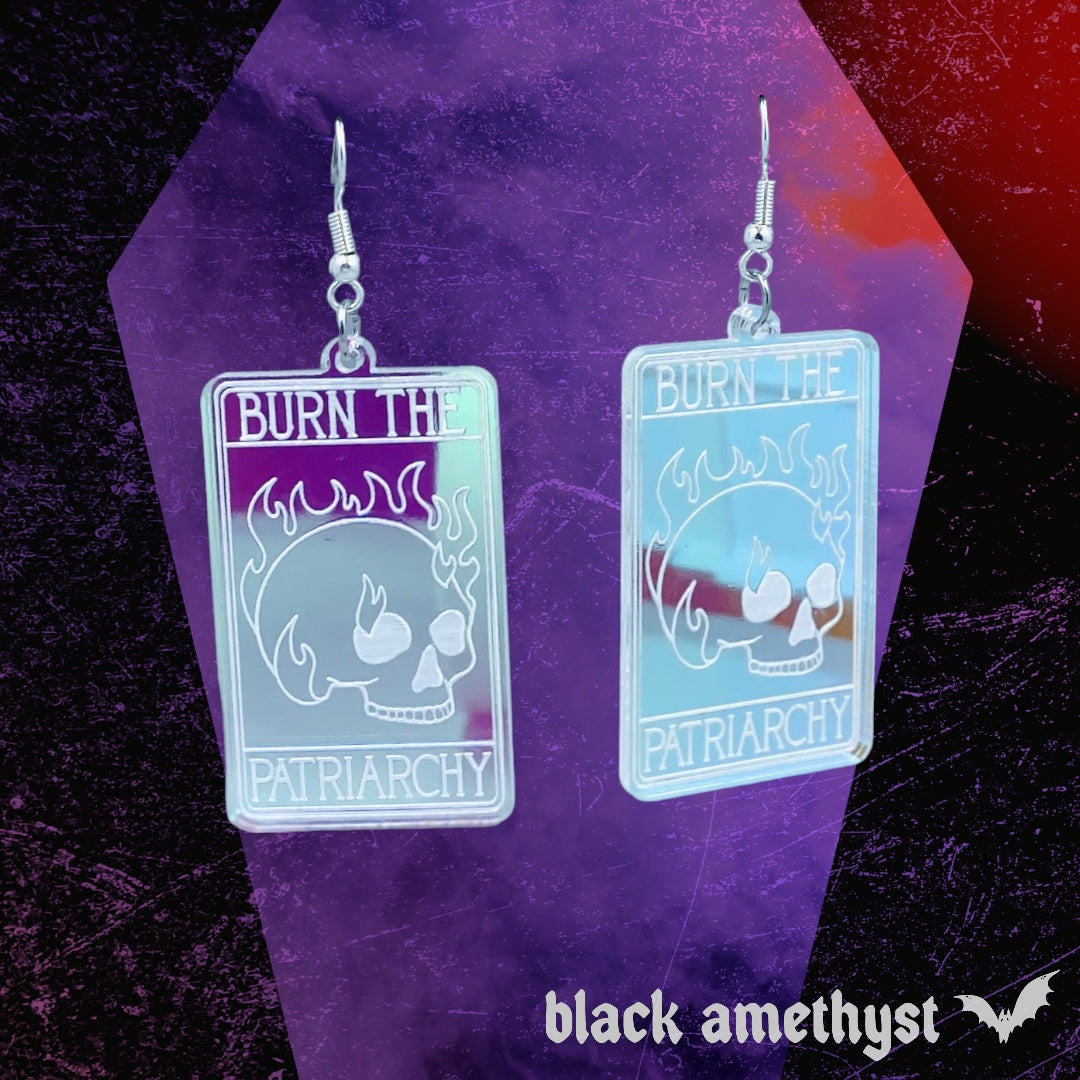 Burn the Patriarchy Tarot Card Iridescent Earrings