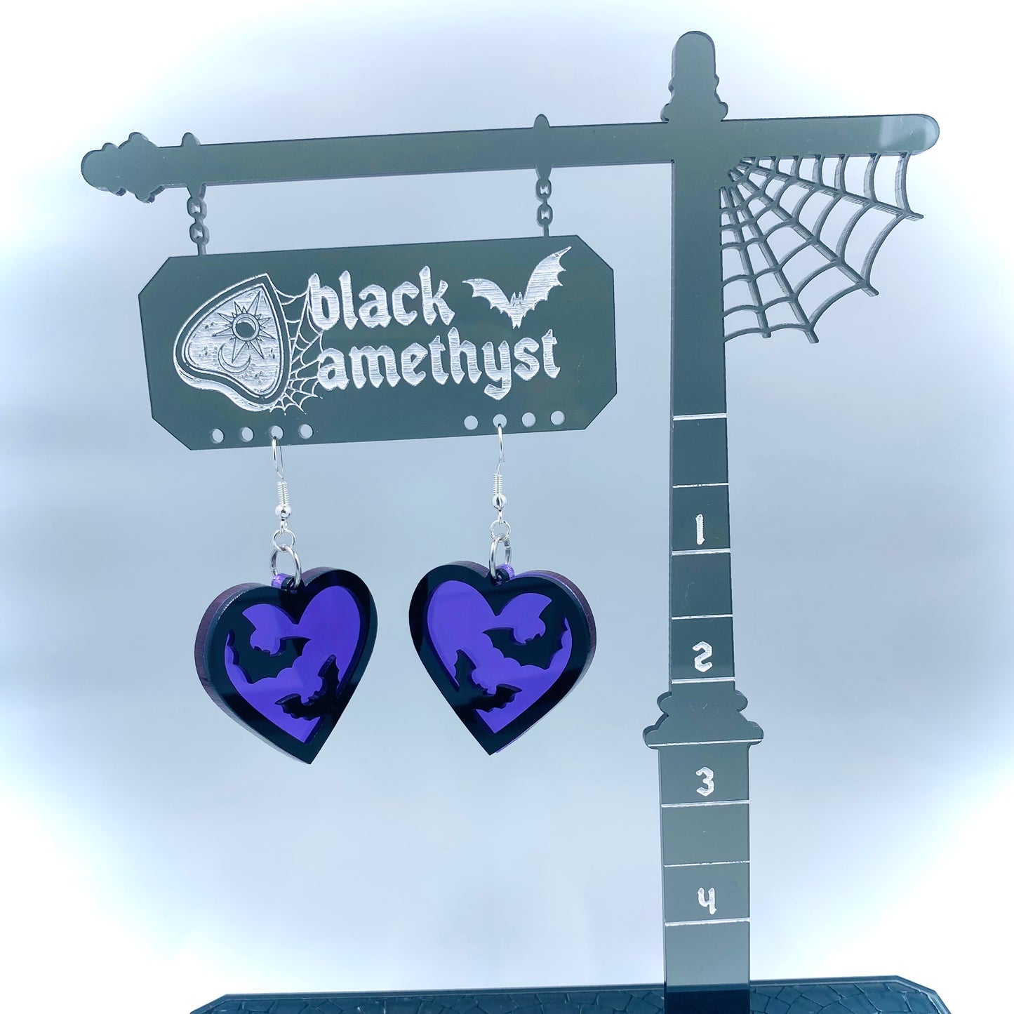 Purple Bat Heart Earrings