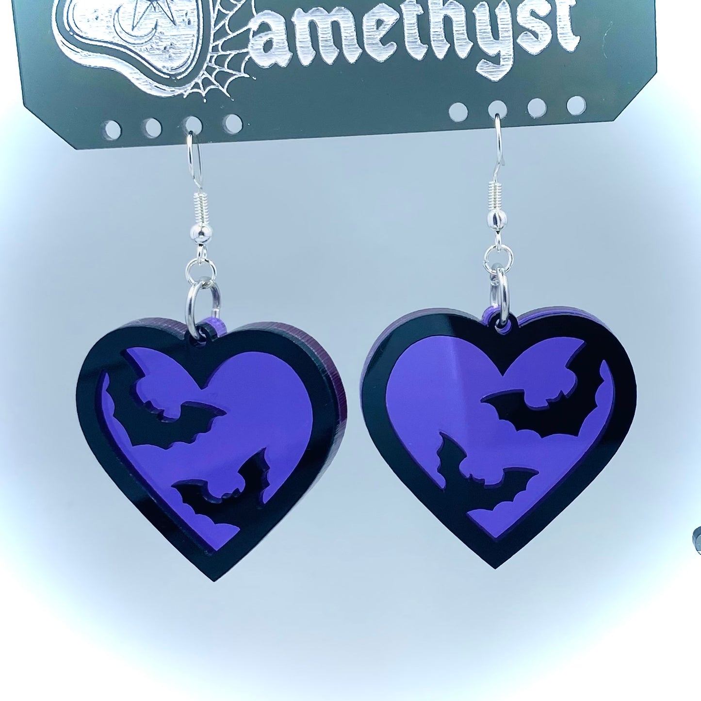 Purple Bat Heart Earrings