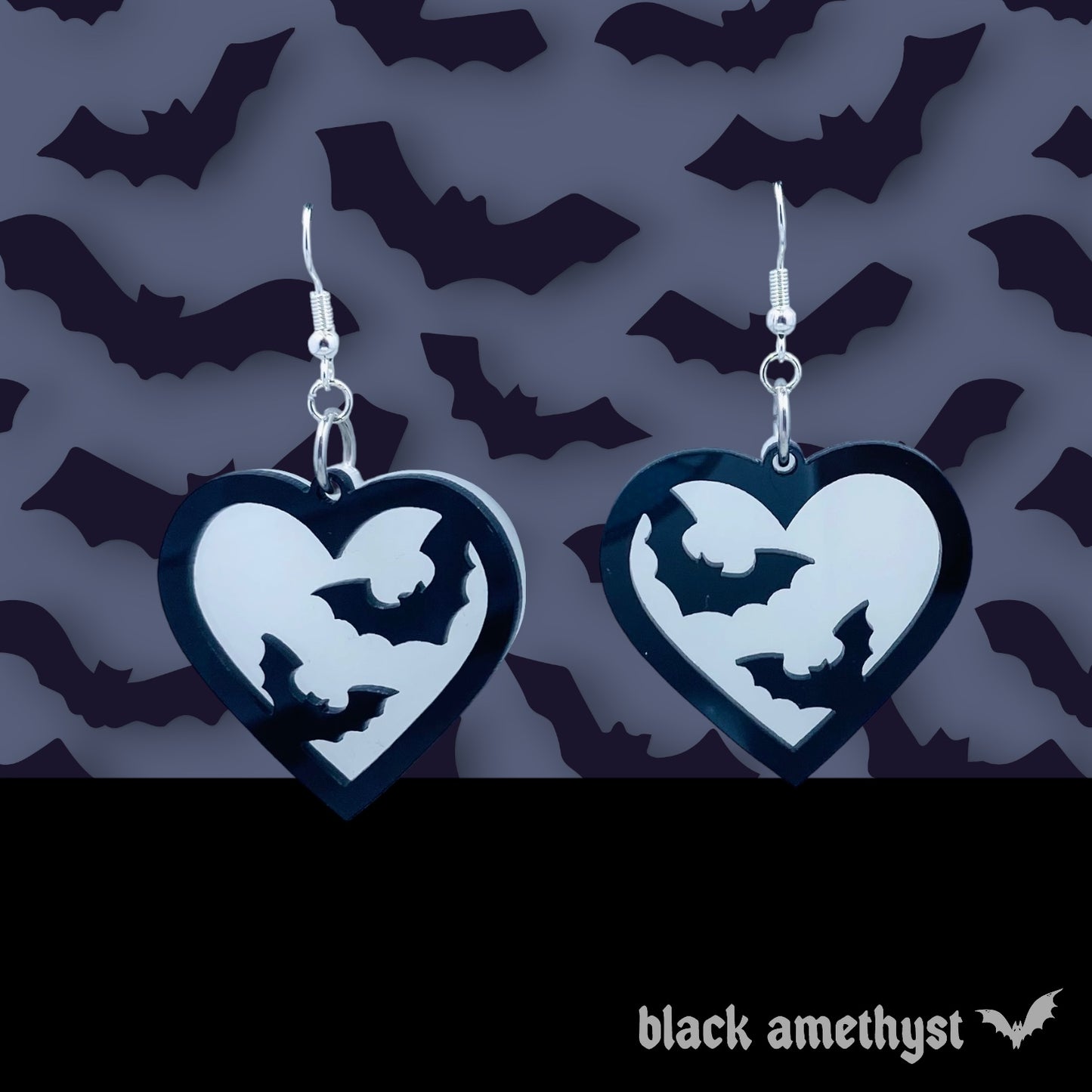 Glow in the Dark Bat Heart Earrings