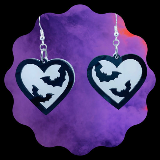 Glow in the Dark Bat Heart Earrings