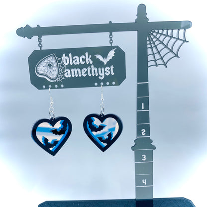 Iridescent Bat Heart Earrings