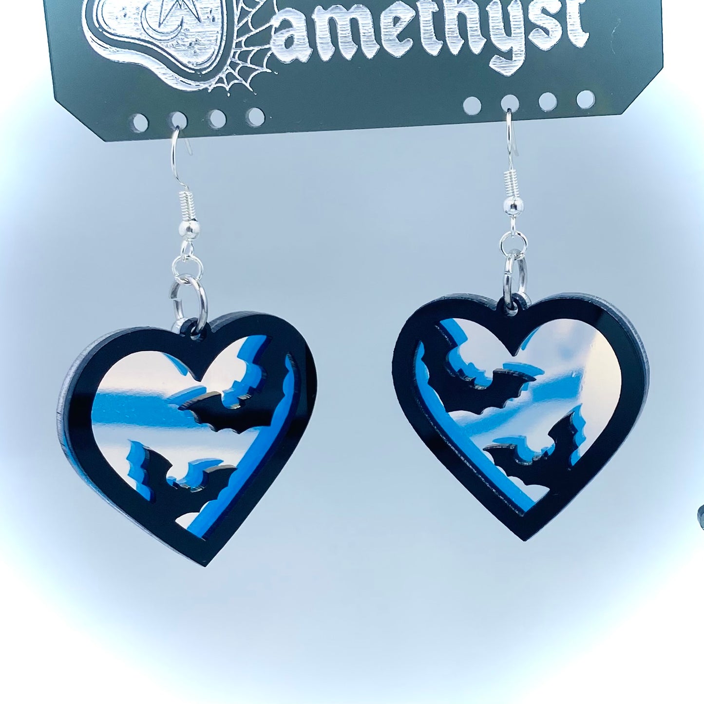 Iridescent Bat Heart Earrings