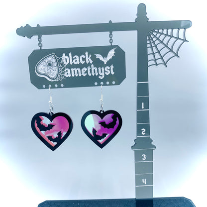 Iridescent Bat Heart Earrings