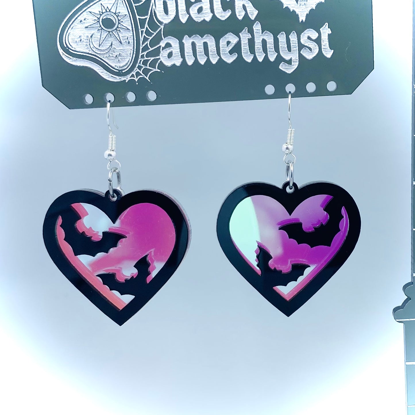 Iridescent Bat Heart Earrings