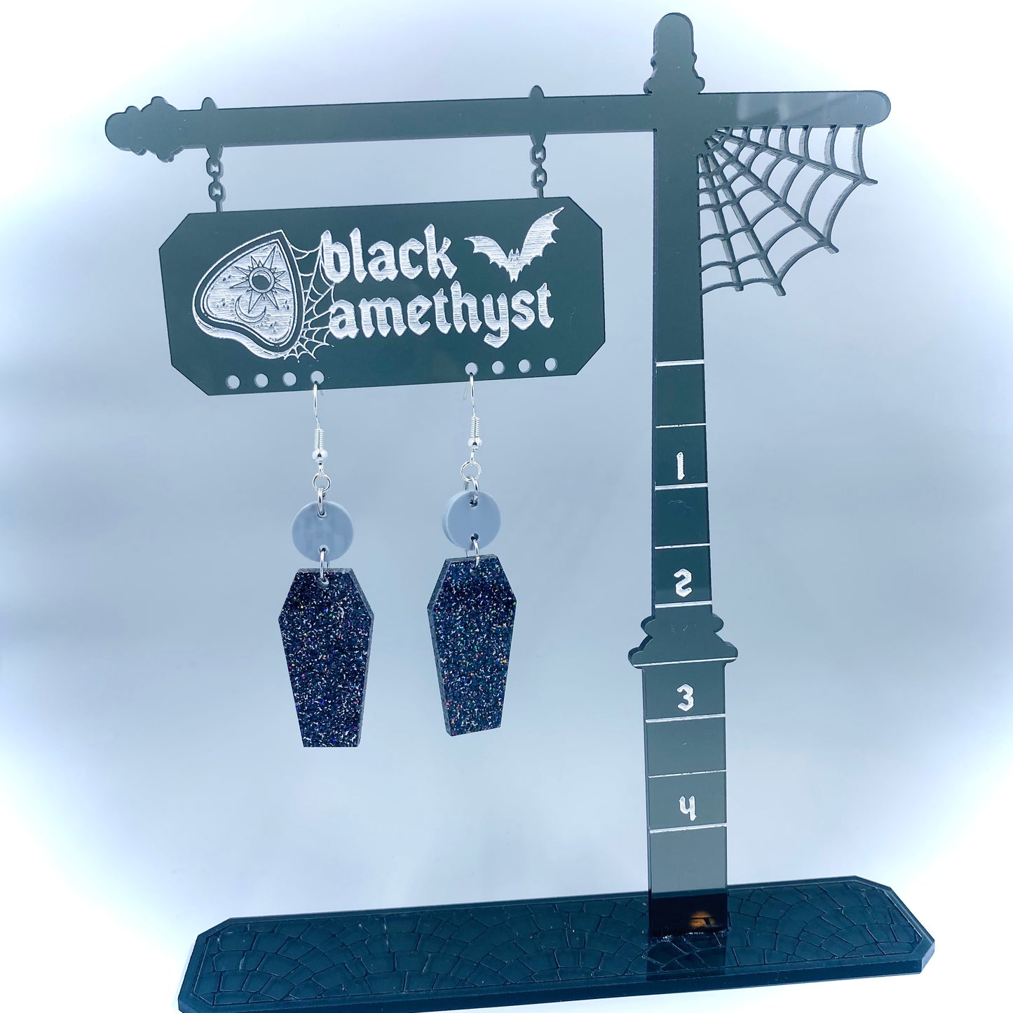 Black Glitter Casket Earrings