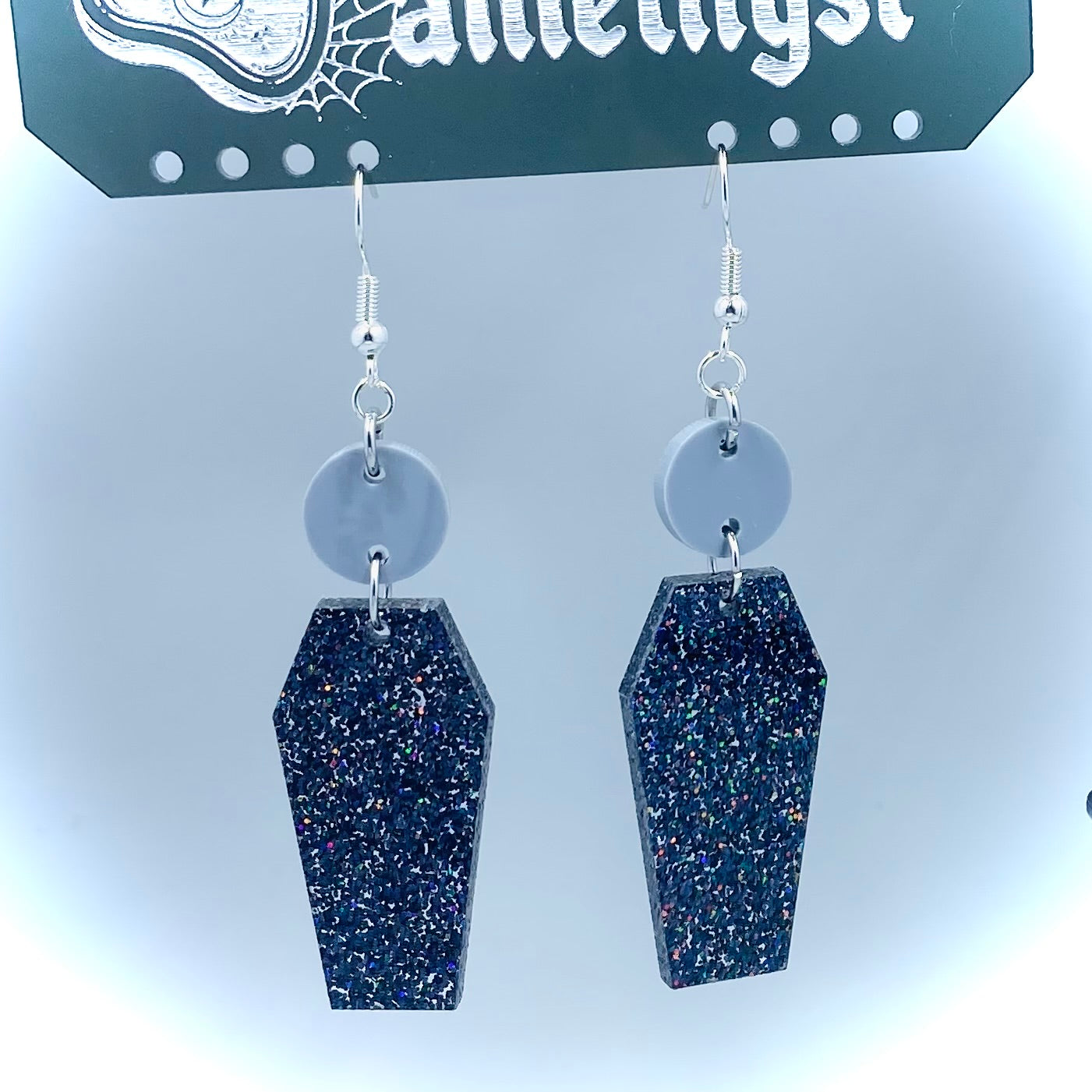 Black Glitter Casket Earrings