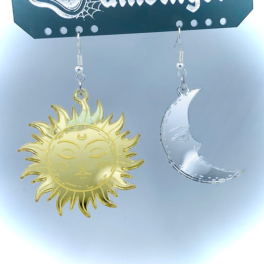 Gold and Silver Sun and Moon Mirror Earrings