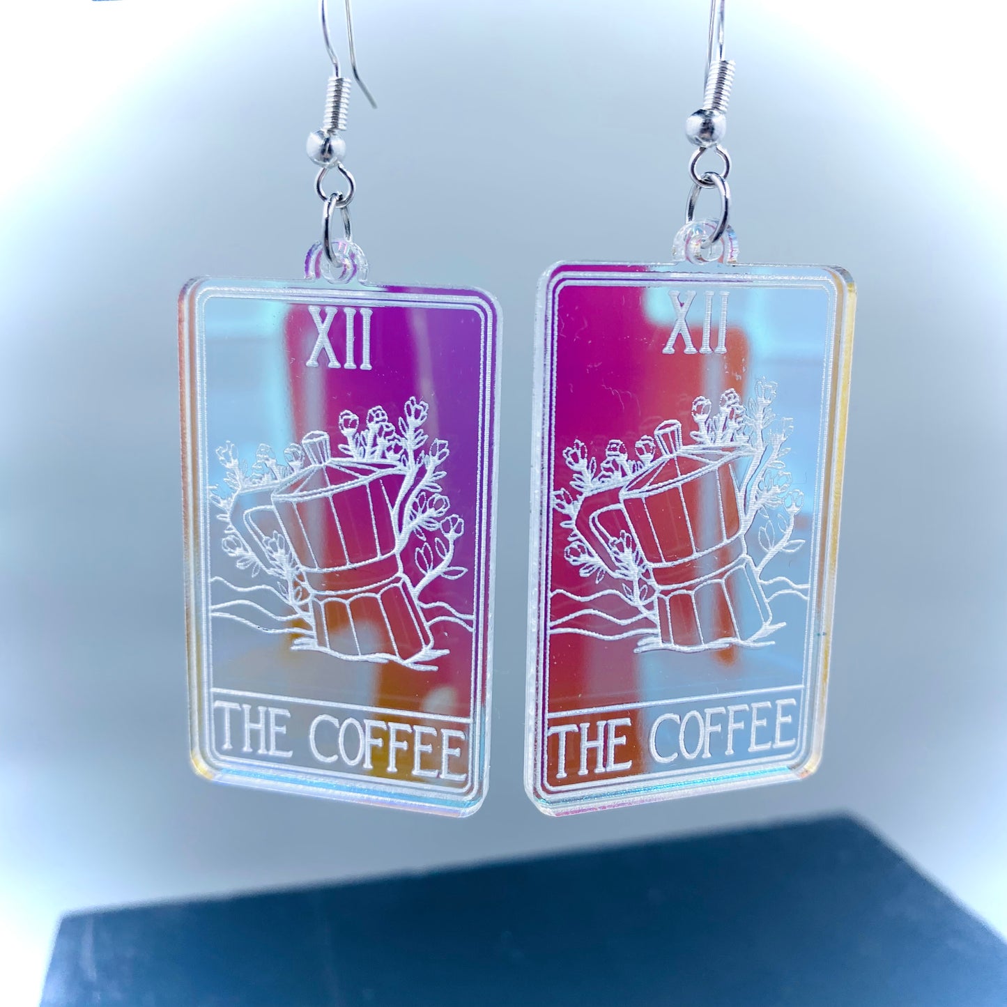 The Coffee Tarot Card Iridescent Earrings- Moka Pot