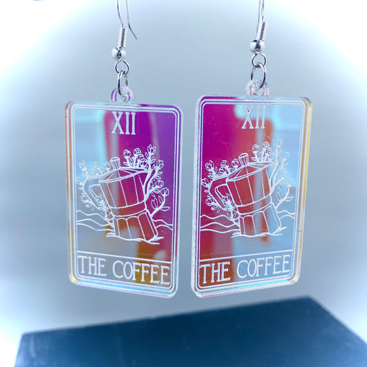 The Coffee Tarot Card Iridescent Earrings- Moka Pot