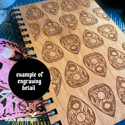 Floral Moon Engraved Wood Notebook