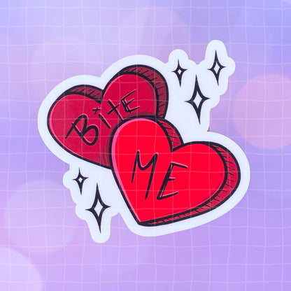 Black Amethyst Bite Me Double Heart Vinyl Sticker 