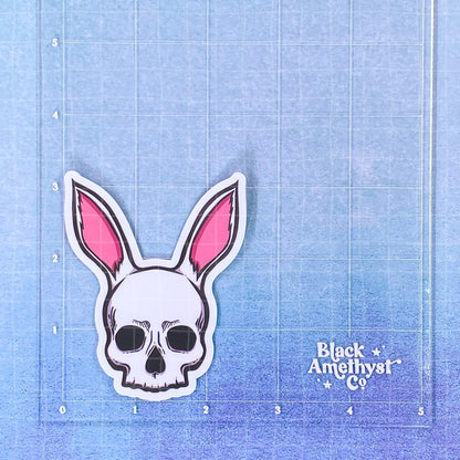 Black Amethyst Bunny Ears Skull Vinyl Sticker 