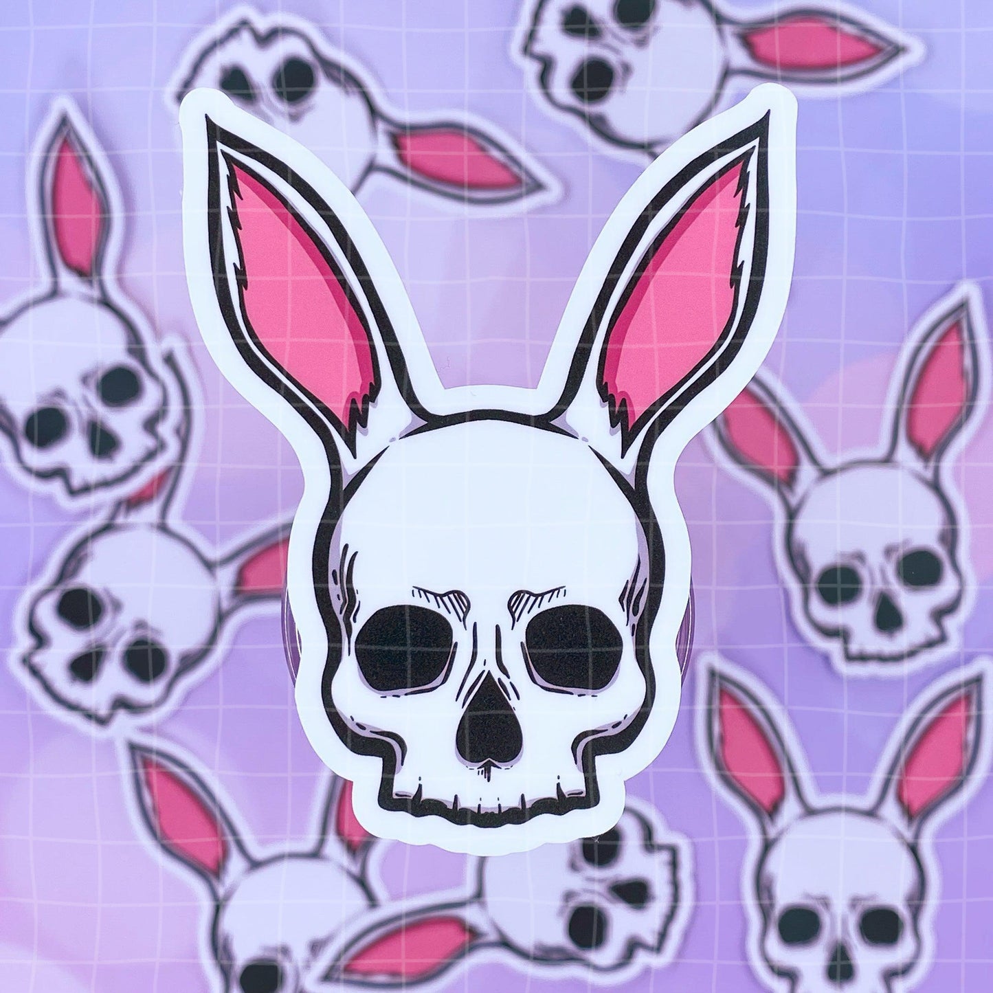 Black Amethyst Bunny Ears Skull Vinyl Sticker 