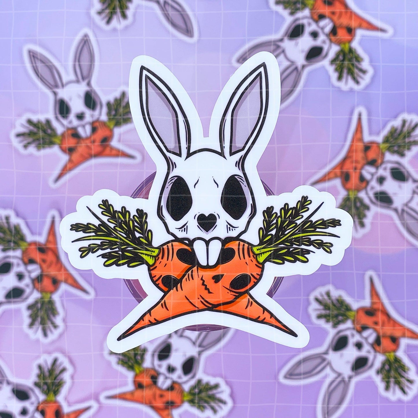 Black Amethyst Bunny and Cross Carrots Vinyl Sticker 