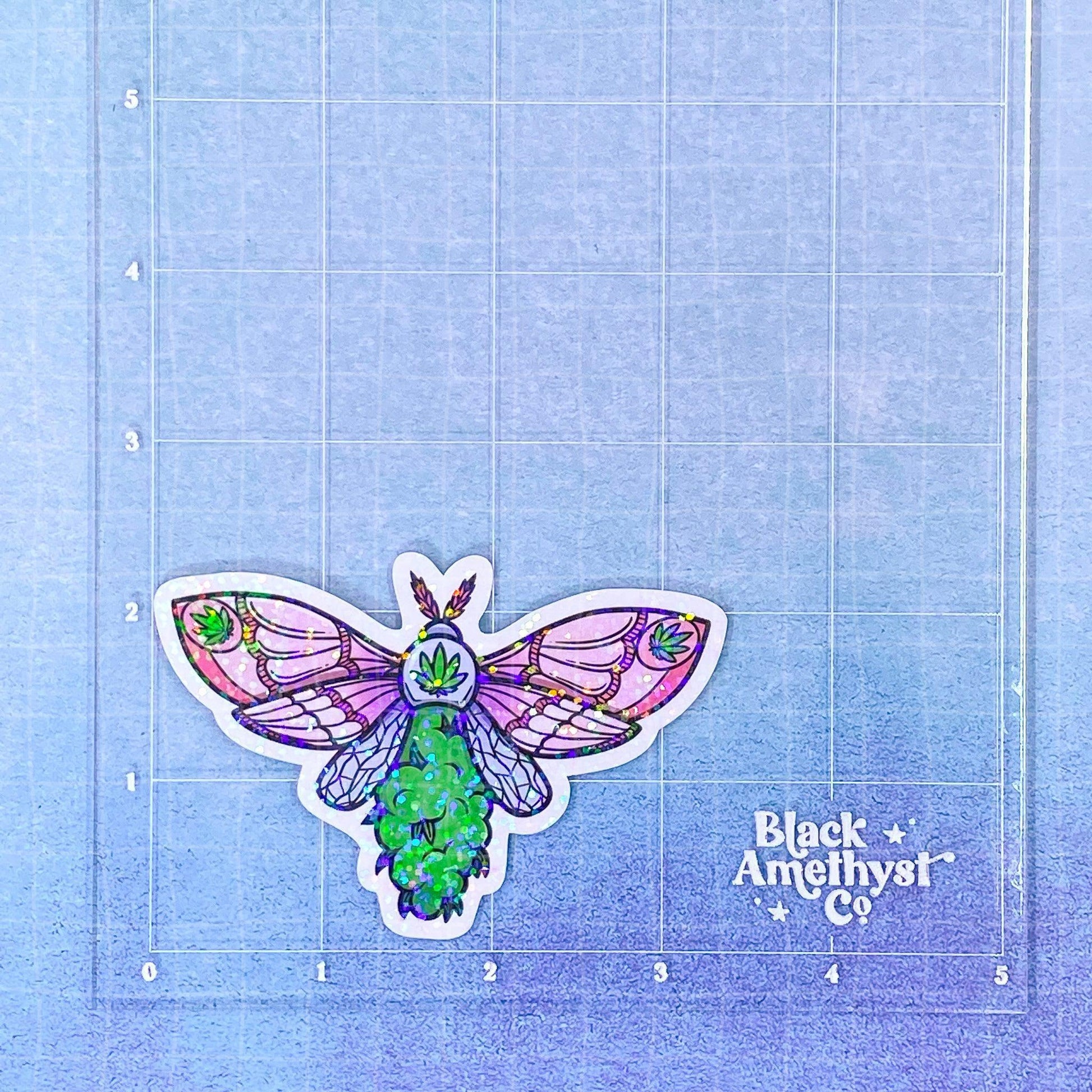 Black Amethyst Canna Moth Vinyl Sticker- 2 Variations! 