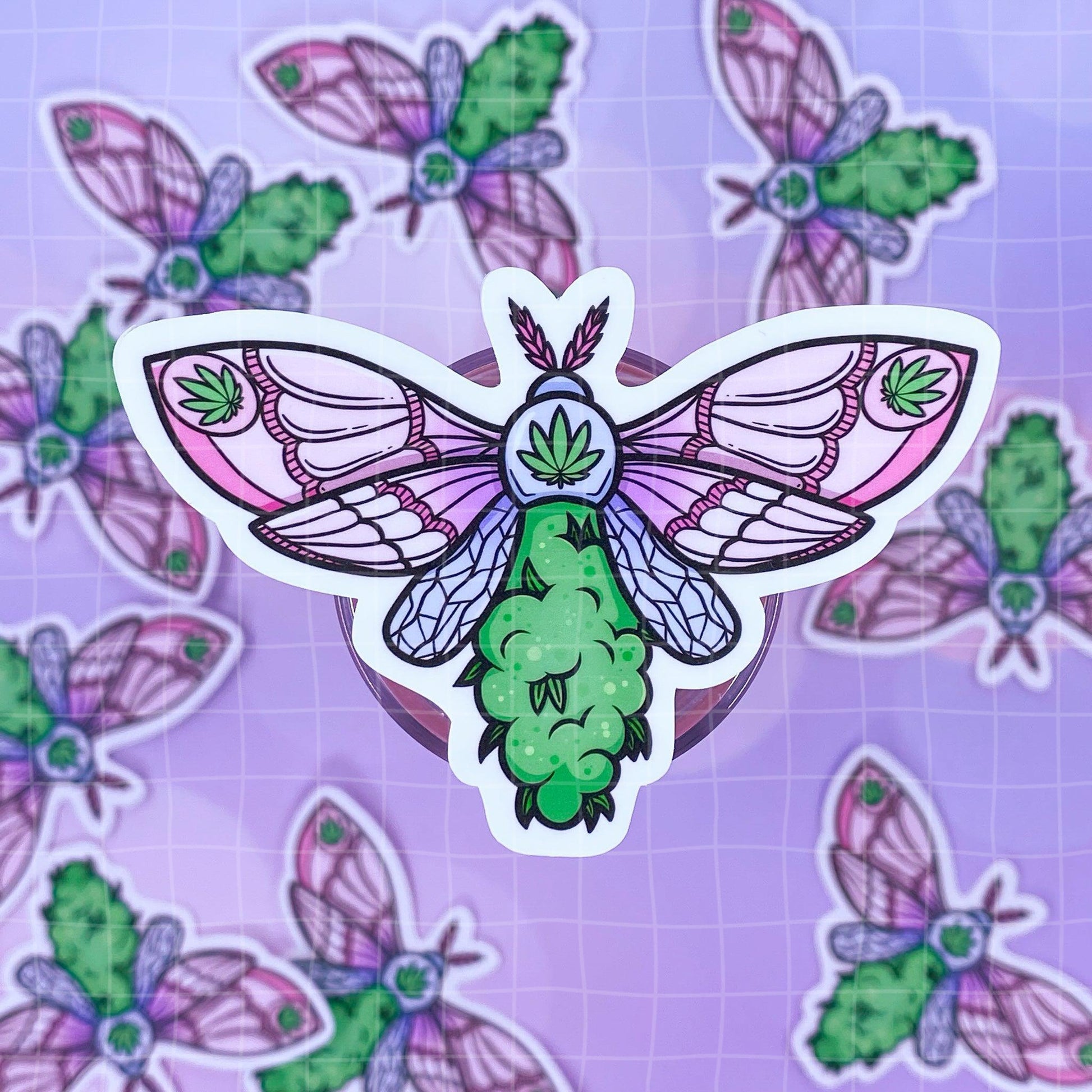 Black Amethyst Canna Moth Vinyl Sticker- 2 Variations! 