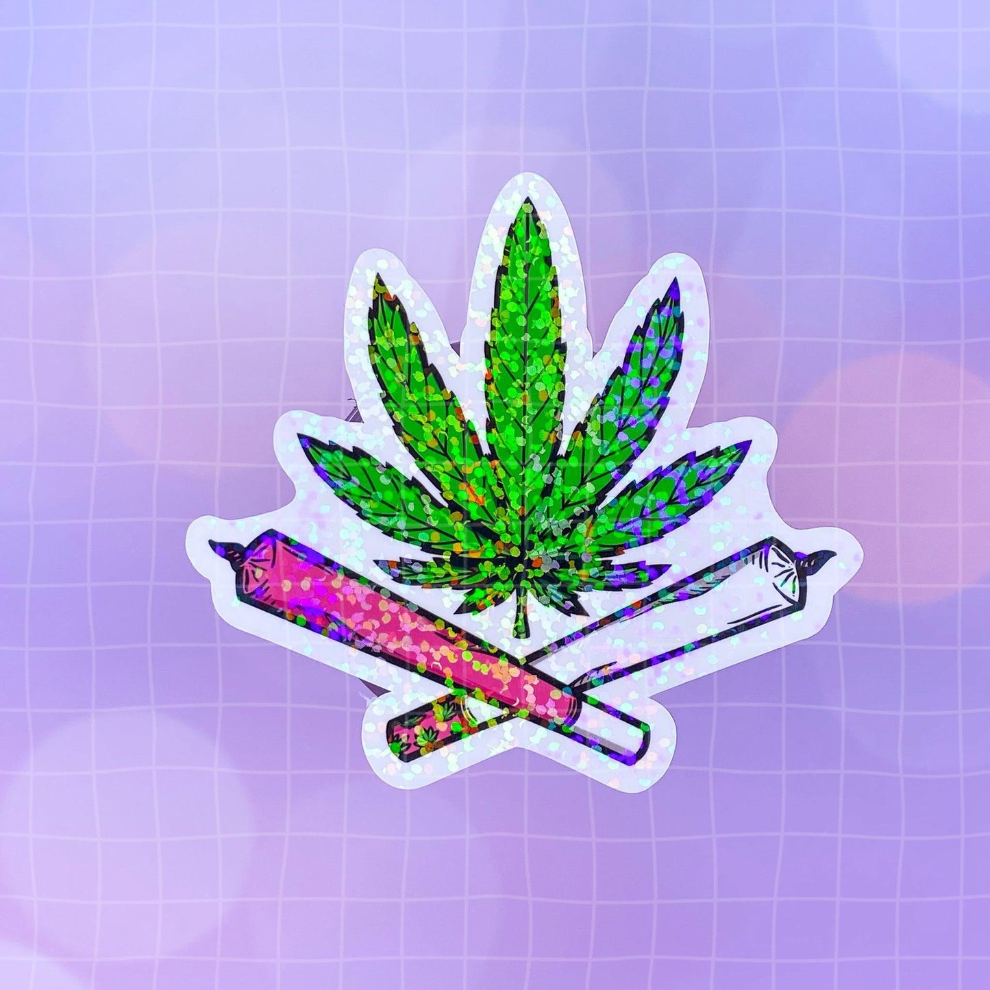 Black Amethyst Canna and Joints Vinyl Sticker- 2 Variations! Glitter