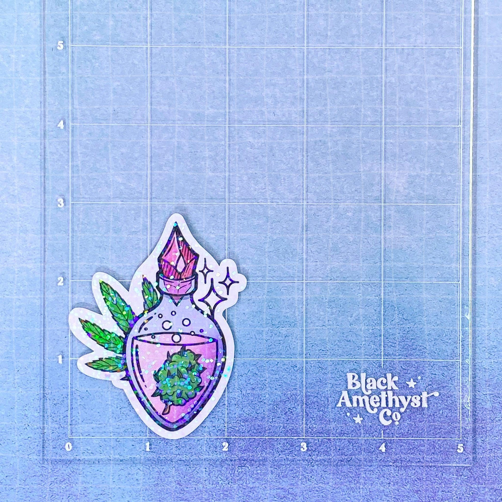 Black Amethyst Canna Magic Potion Vinyl Sticker- 2 Variations! 