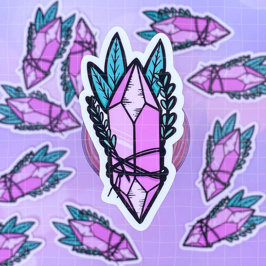 Black Amethyst Crystal with Herbs Vinyl Sticker 