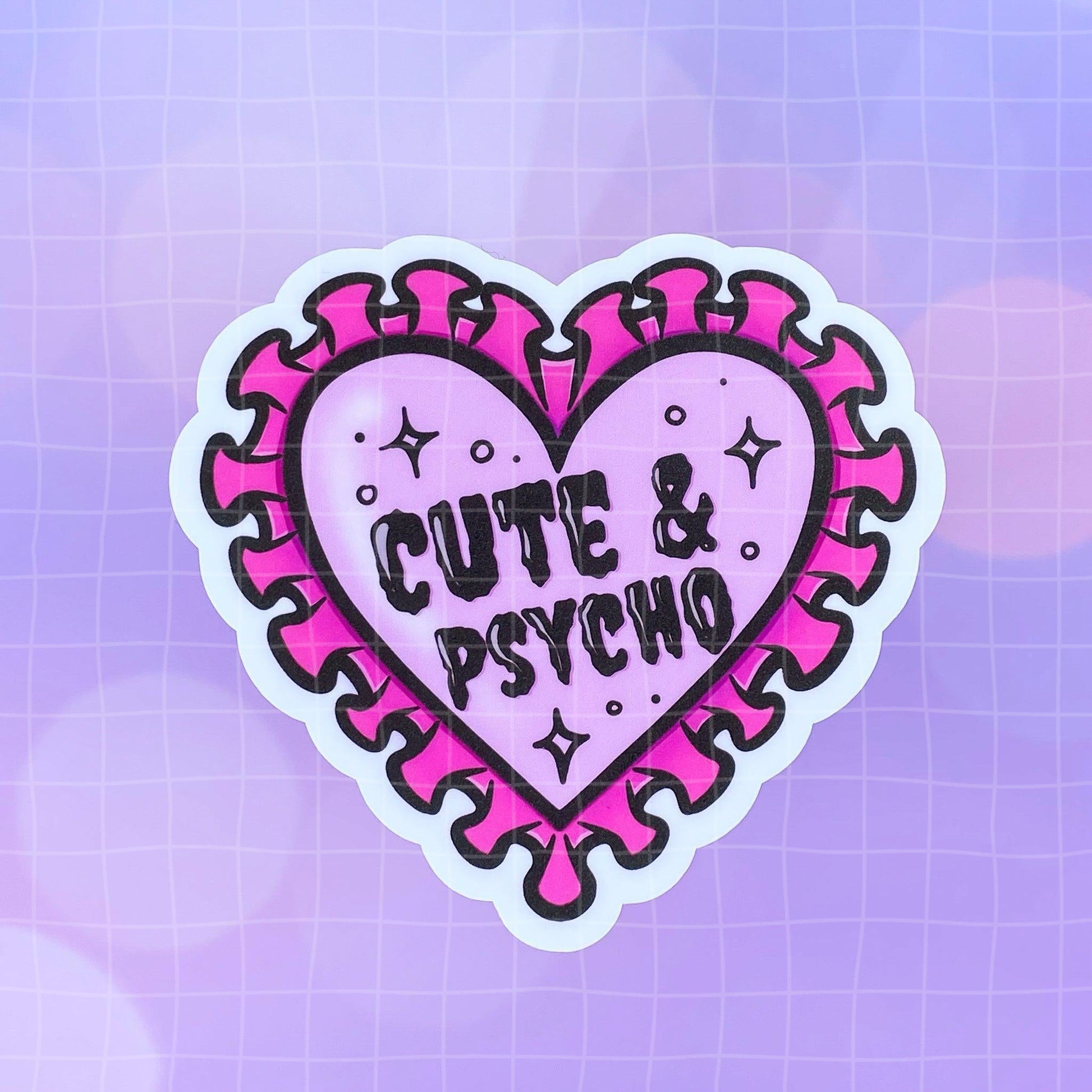 Black Amethyst Cute But Psycho Heart Vinyl Sticker 