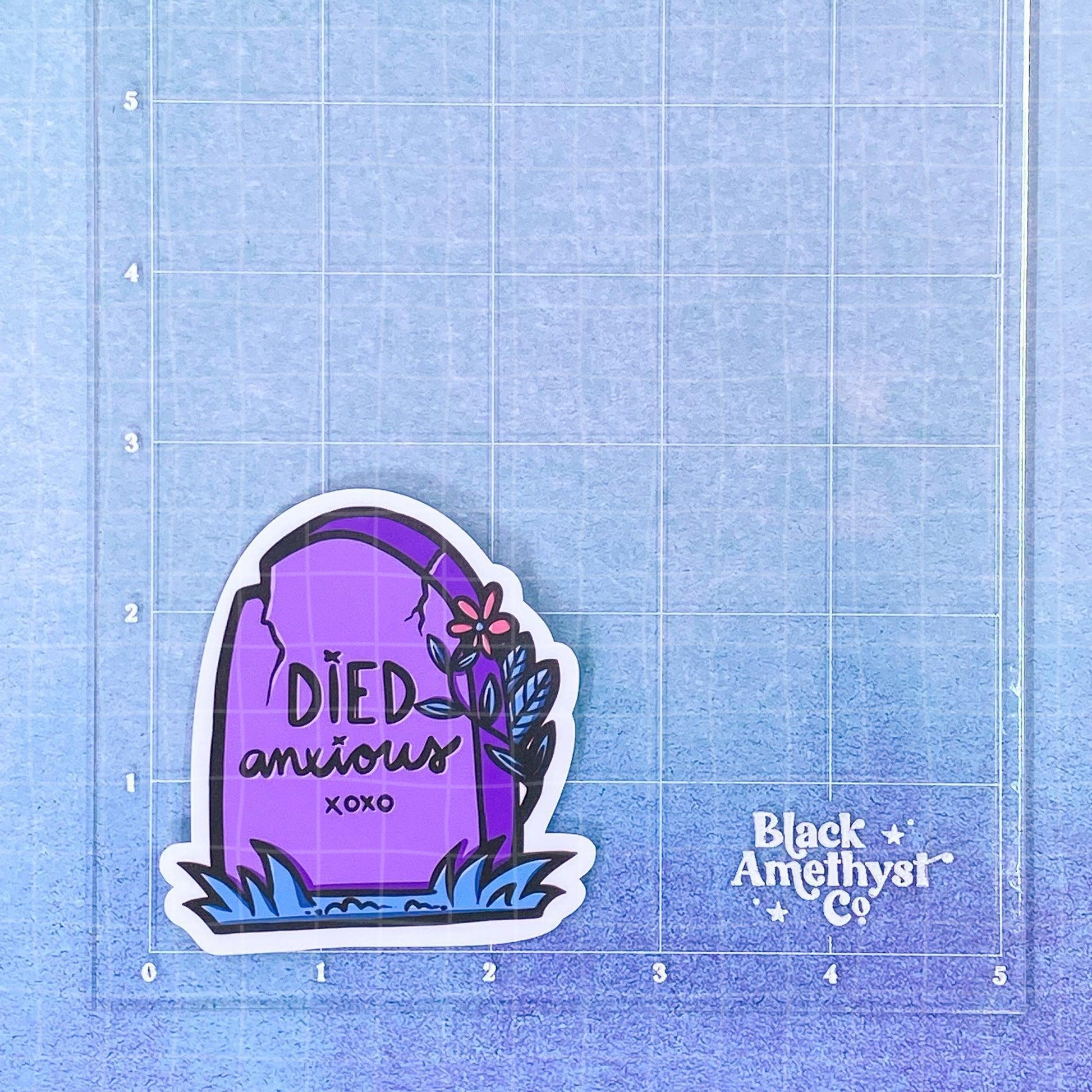 Black Amethyst Died Anxious Tombstone Vinyl Sticker 