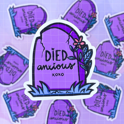 Black Amethyst Died Anxious Tombstone Vinyl Sticker 