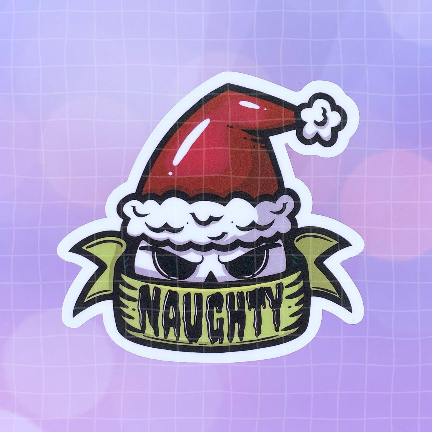 Black Amethyst Naughty Santa Skull Vinyl Sticker 