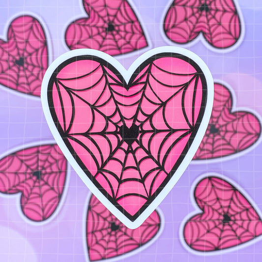 Black Amethyst Pink Spiderweb Heart Vinyl Sticker 