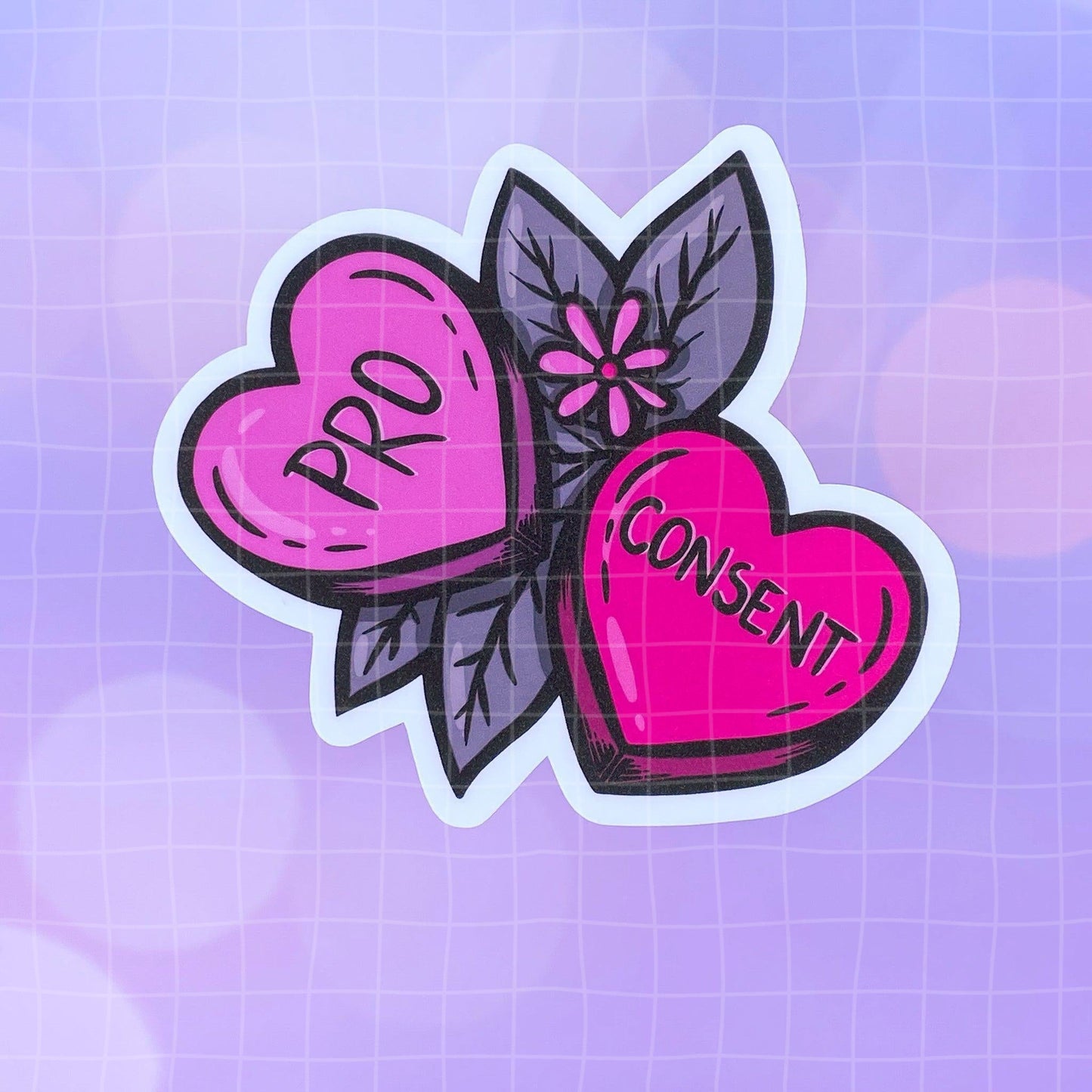 Black Amethyst Pro Consent Hearts Vinyl Sticker 