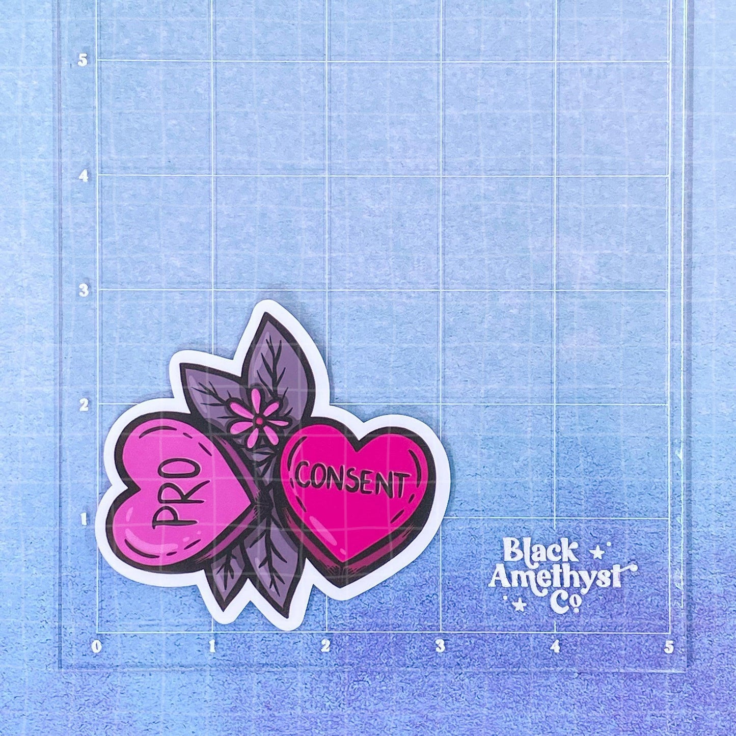 Black Amethyst Pro Consent Hearts Vinyl Sticker 