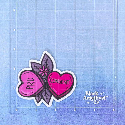 Black Amethyst Pro Consent Hearts Vinyl Sticker 