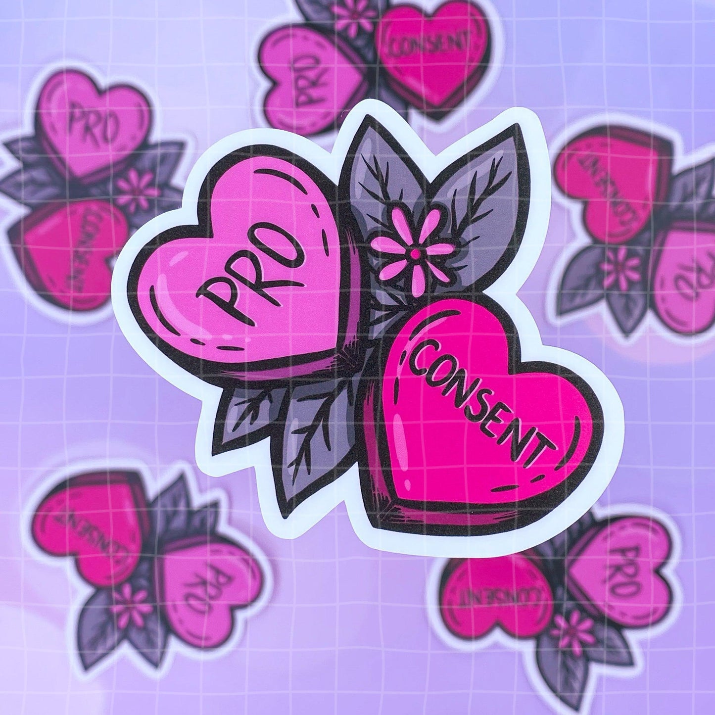 Black Amethyst Pro Consent Hearts Vinyl Sticker 