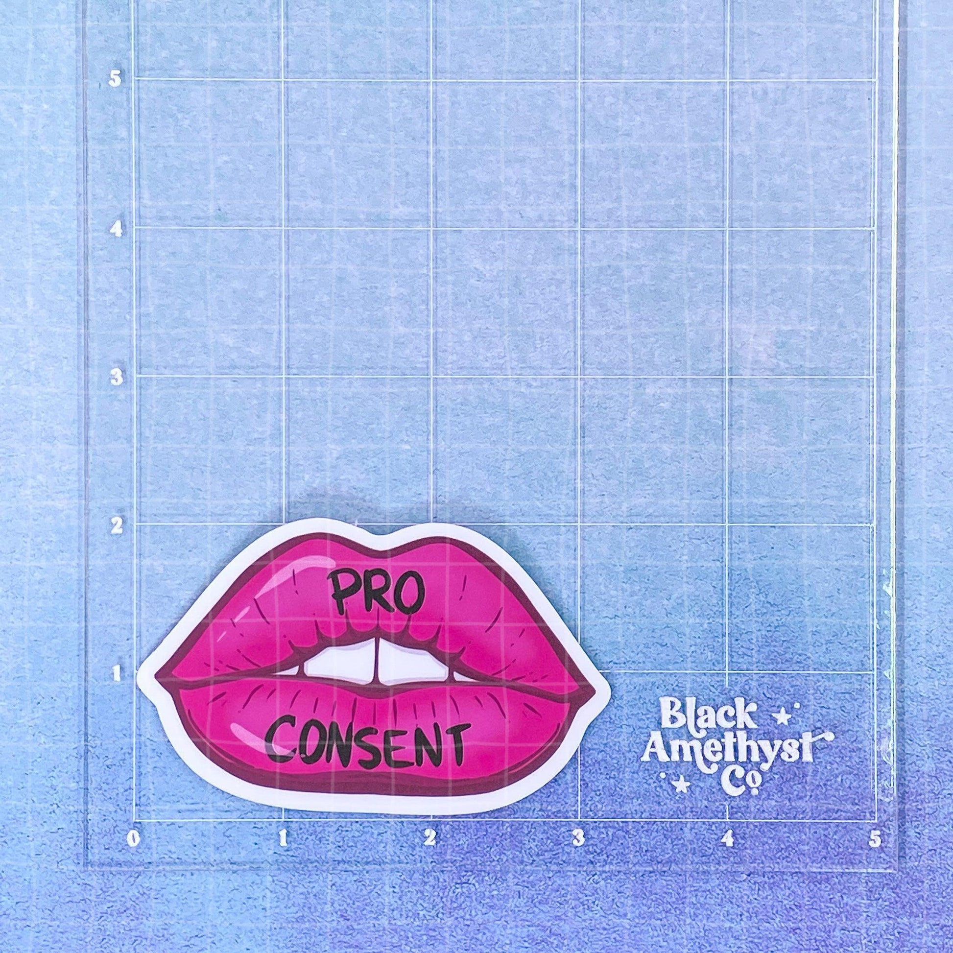 Black Amethyst Pro Consent Lips Vinyl Sticker 