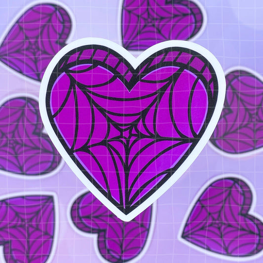 Black Amethyst Purple Spiderweb Heart Vinyl Sticker 