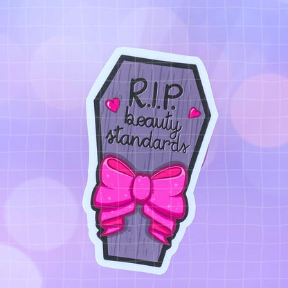 Black Amethyst RIP Beauty Standards Coffin Vinyl Sticker 