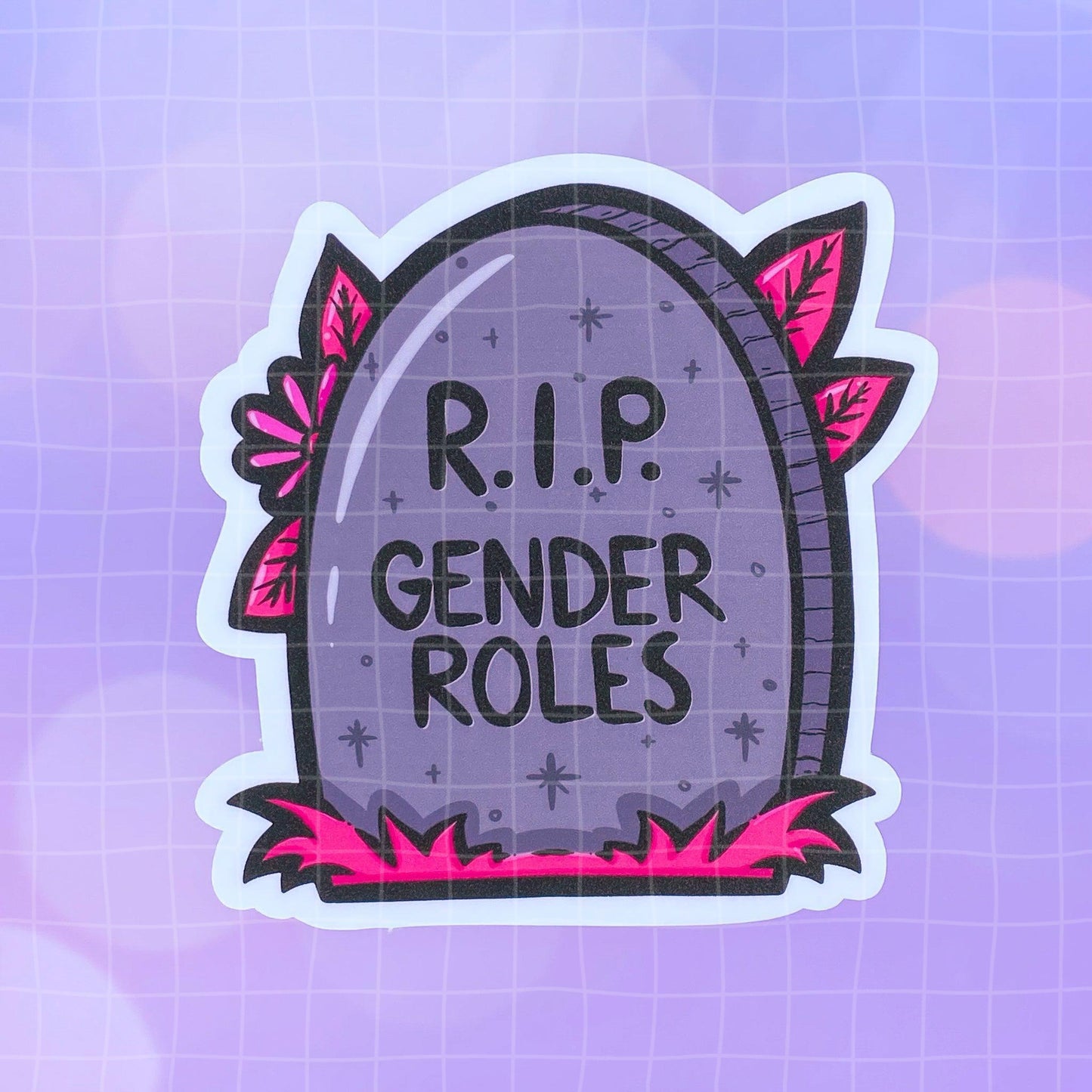 Black Amethyst RIP Gender Roles Tombstone Vinyl Sticker 