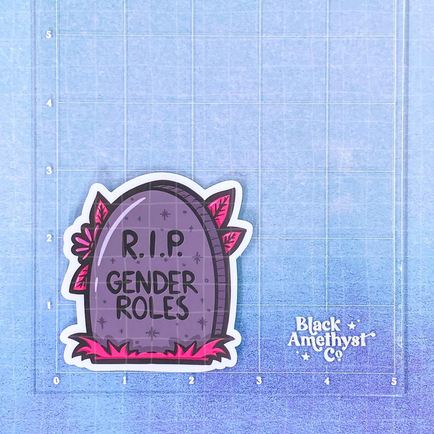 Black Amethyst RIP Gender Roles Tombstone Vinyl Sticker 