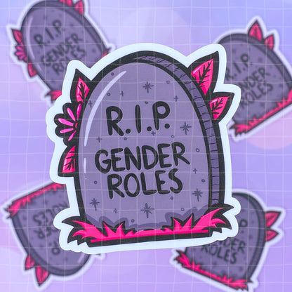 Black Amethyst RIP Gender Roles Tombstone Vinyl Sticker 