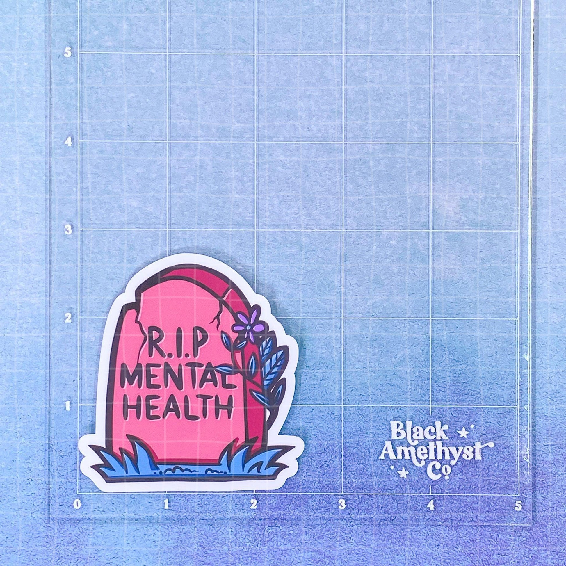 Black Amethyst RIP Mental Health Tombstone Vinyl Sticker 