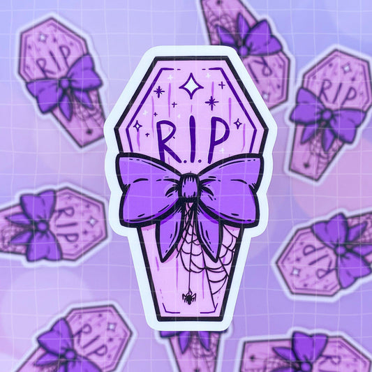 Black Amethyst RIP Spiderweb Coffin Vinyl Sticker 