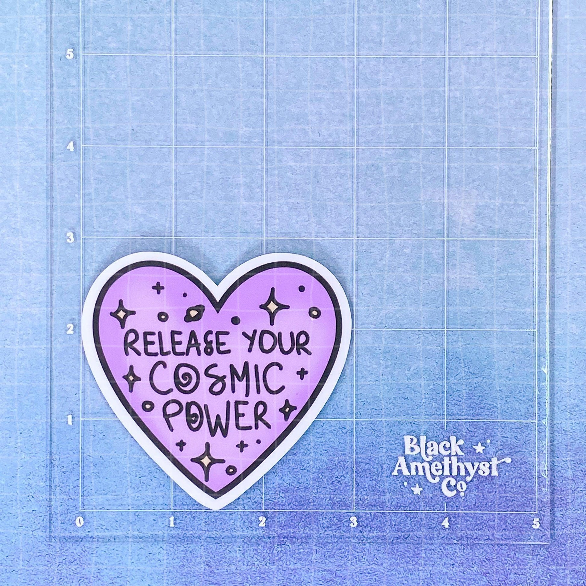 Black Amethyst Release Your Cosmic Power Heart Vinyl Sticker 