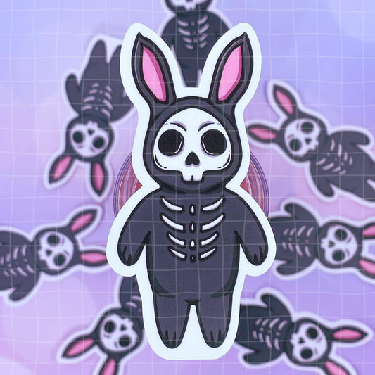 Black Amethyst Skeleton Bunny Vinyl Sticker 