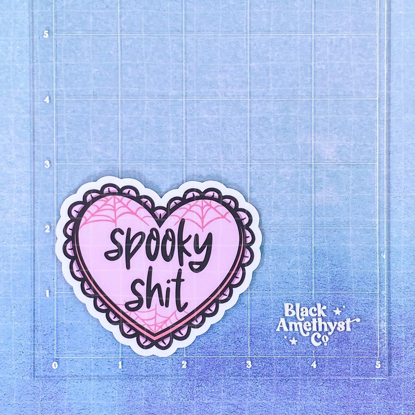 Black Amethyst Spooky Shit Heart Vinyl Sticker 