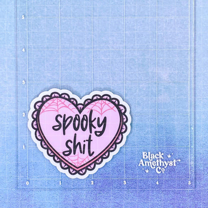 Black Amethyst Spooky Shit Heart Vinyl Sticker 