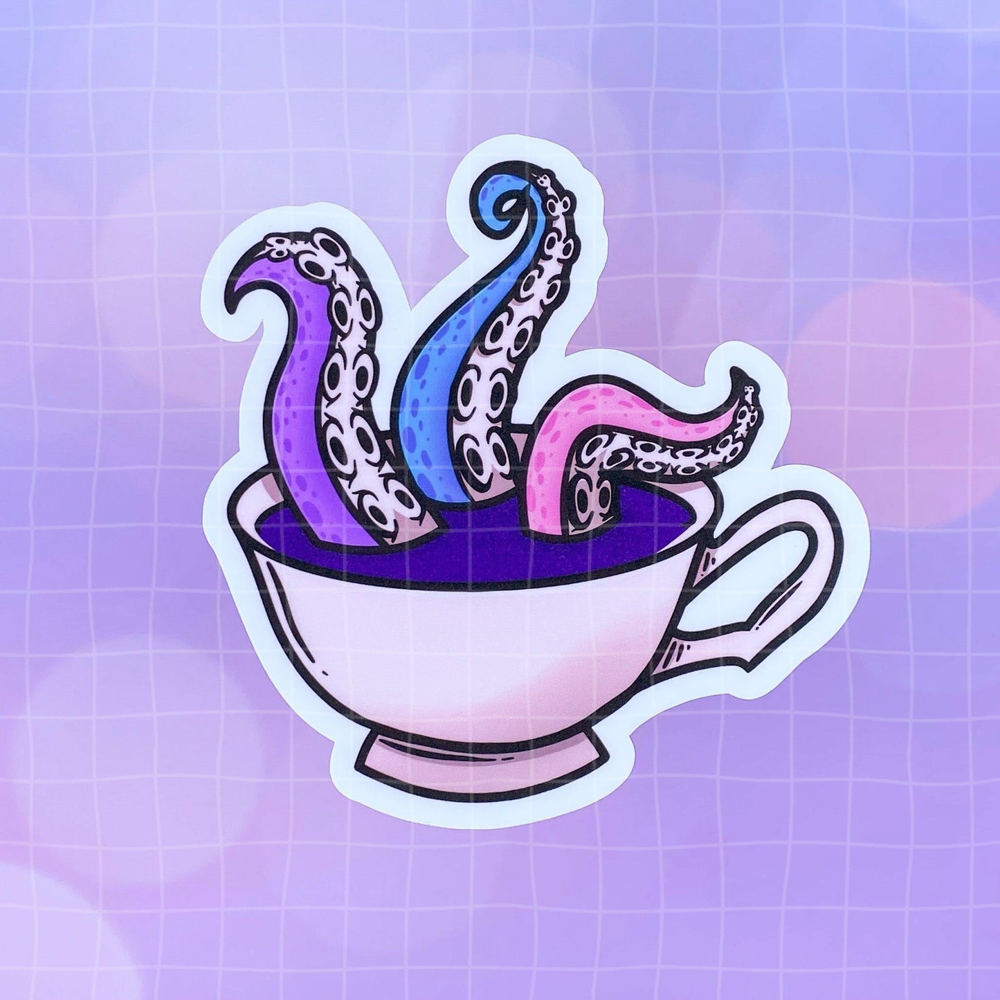 Black Amethyst Tentacle Teacup Vinyl Sticker 